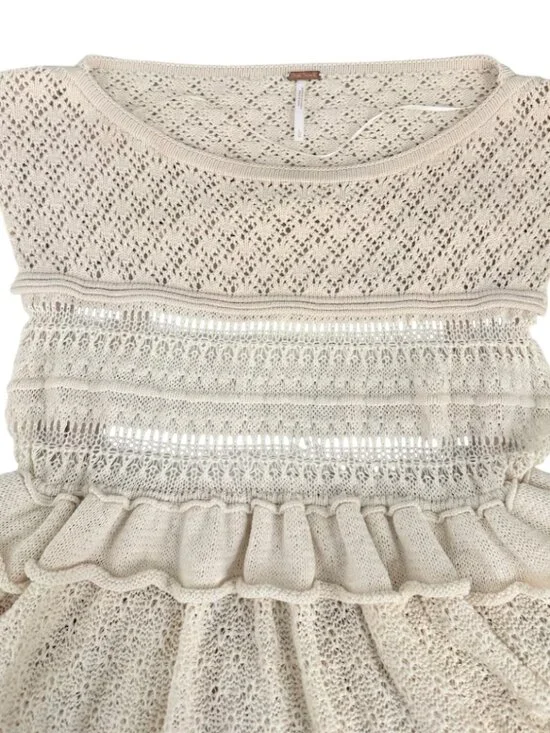 Free People Juliette Ruffle Top Cream Boho Coastal Cowgirl L - Picture 5 of 10